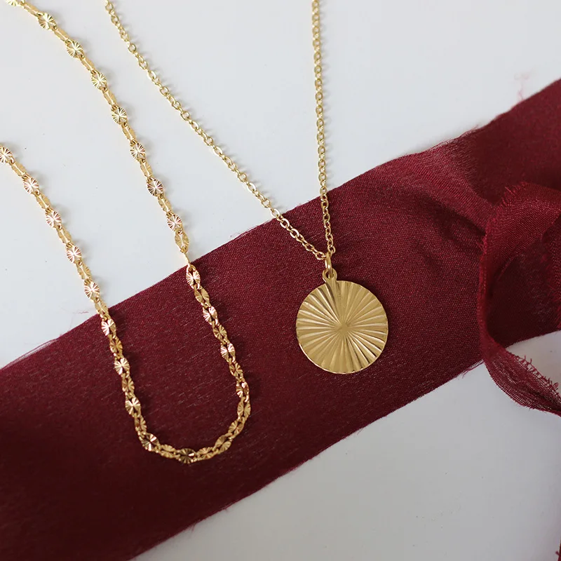 

LCN-004 Stainless steel 18K gold plating Water ripple round necklace clavicle chain Necklace