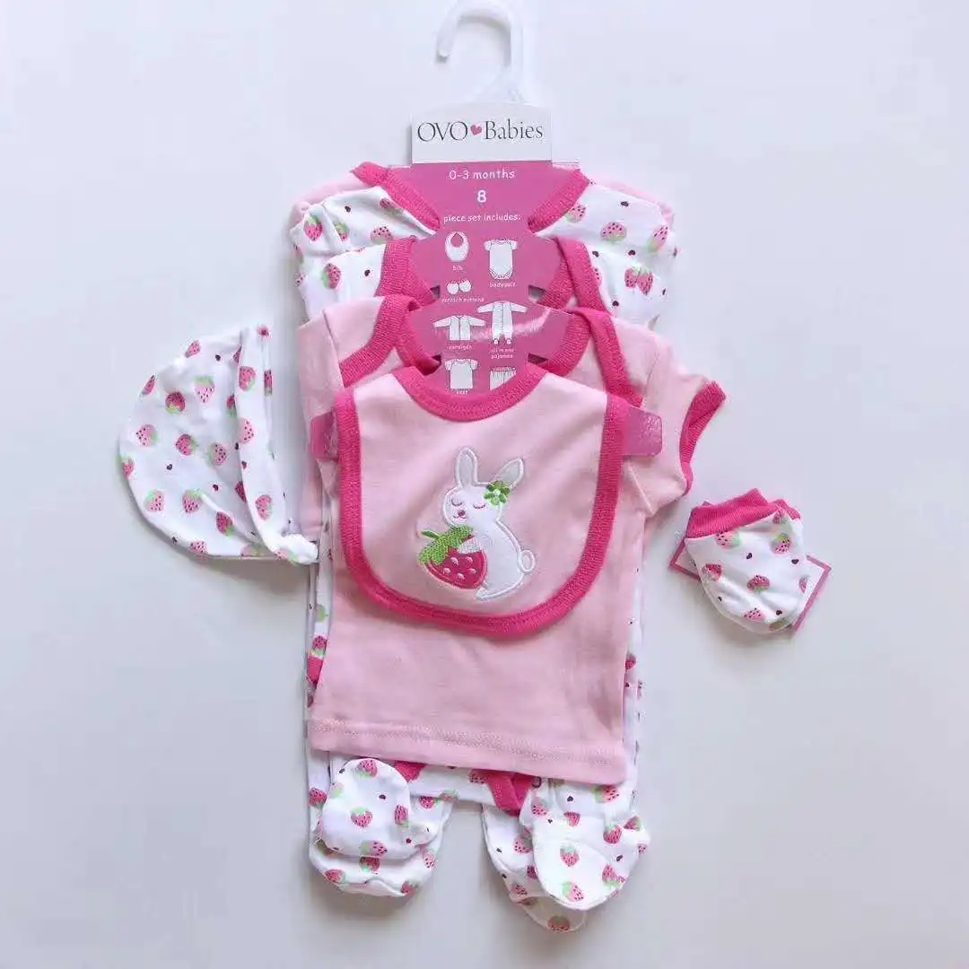 

pack of 8pcs 100% cotton baby clothing set OEM new born gift set new born baby clothes sets, As pictures