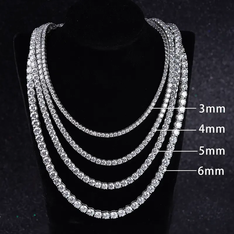 

Hot Sale Men Women Moissanite Diamond Necklace 3mm-6mm 14K White Gold Tennis Chain