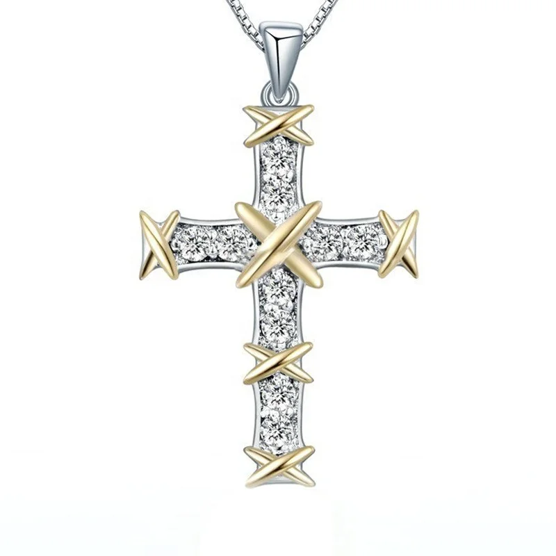 

Fine Diamond Jewelry Silver Cross Pendant Moissanite Necklace, As picture