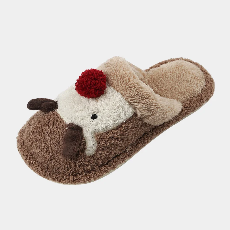 

Christmas Present Fawn Lovely Warm Anti-slip Round Deer Design Cheap Xmas Gift Anti-odar Cute Girls Winter Women House Slippers, Green/pink/blue/brown