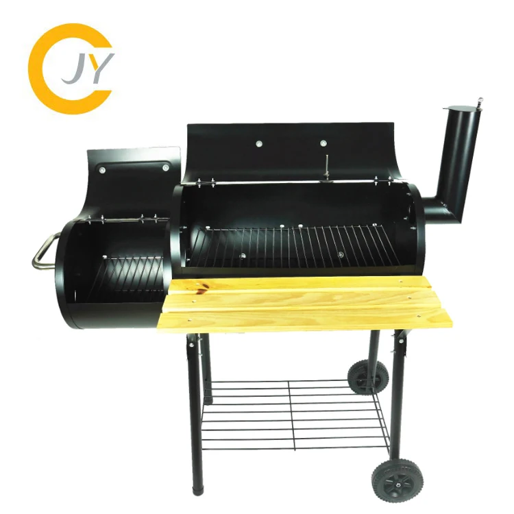 

Outdoor Heavy duty Commercial Portable Trolley Barrel Offset Charcoal BBQ Grill Smoker
