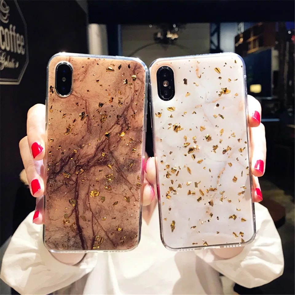 

Lovebay Phone Case For iPhone 11 6 6s 7 8 Plus X XR XS Max Luxury Bling Gold Foil Marble Glitter Soft TPU For iPhone 11 Pro Max