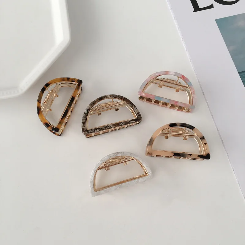 

Ins New Type Hair Claw Clips Middle Size Acetate Half Circle Alloy Hair Claws For Women