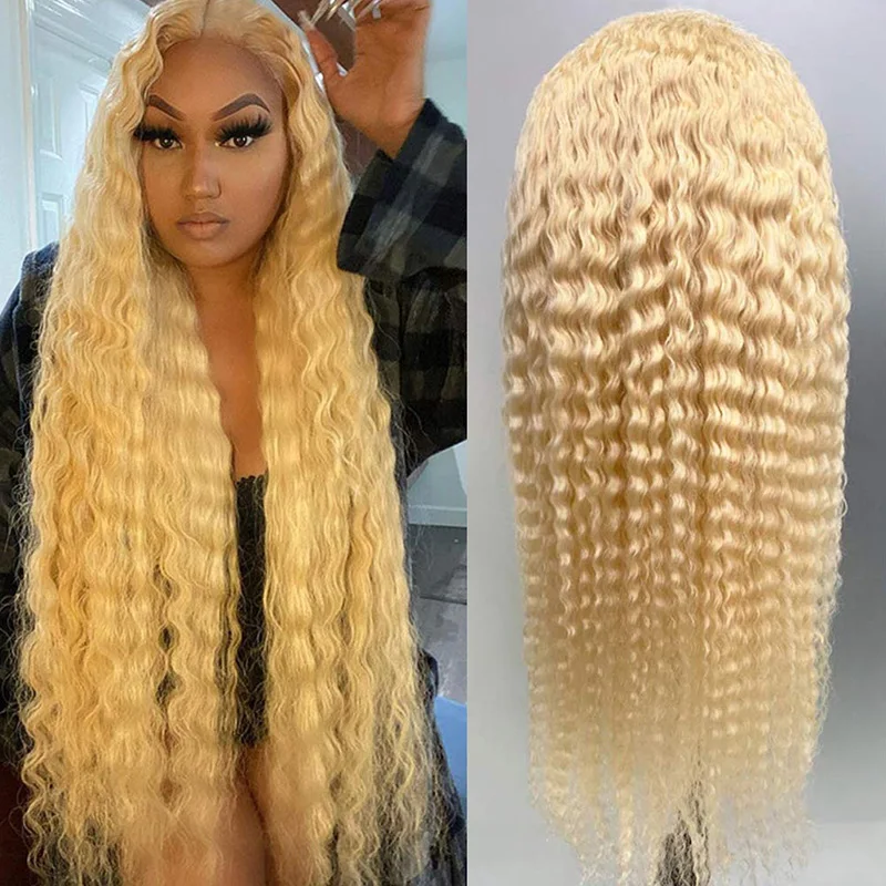 

30 Inch Raw Virgin Human Hair Deep Wave 613 Blonde Lace Front Closure Wig 13x4 13x6 Curly Transparent Lace Frontal Wig