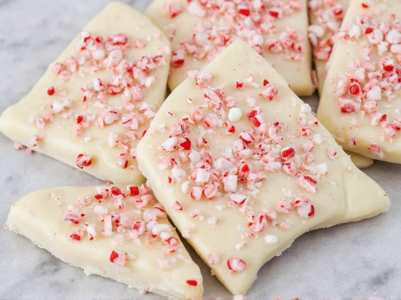 Homemade peppermint bark with crushed candy cane topping on parchment paper