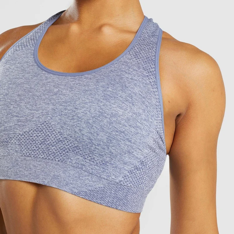 

Hot Sale Seamless Yoga Bra Scoop Neck Soft Workout Bra Gym Fitness Ladies Jogger Wear Supportive Racer Back Sports Bra, Black/pink/purple/blue
