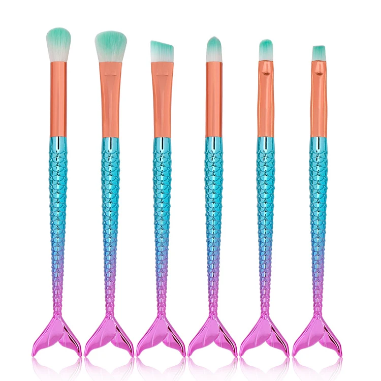 

mermaid makeup brush set for foundation eyebrow eyeliner brush concealer blending professional makeup brush, Blue