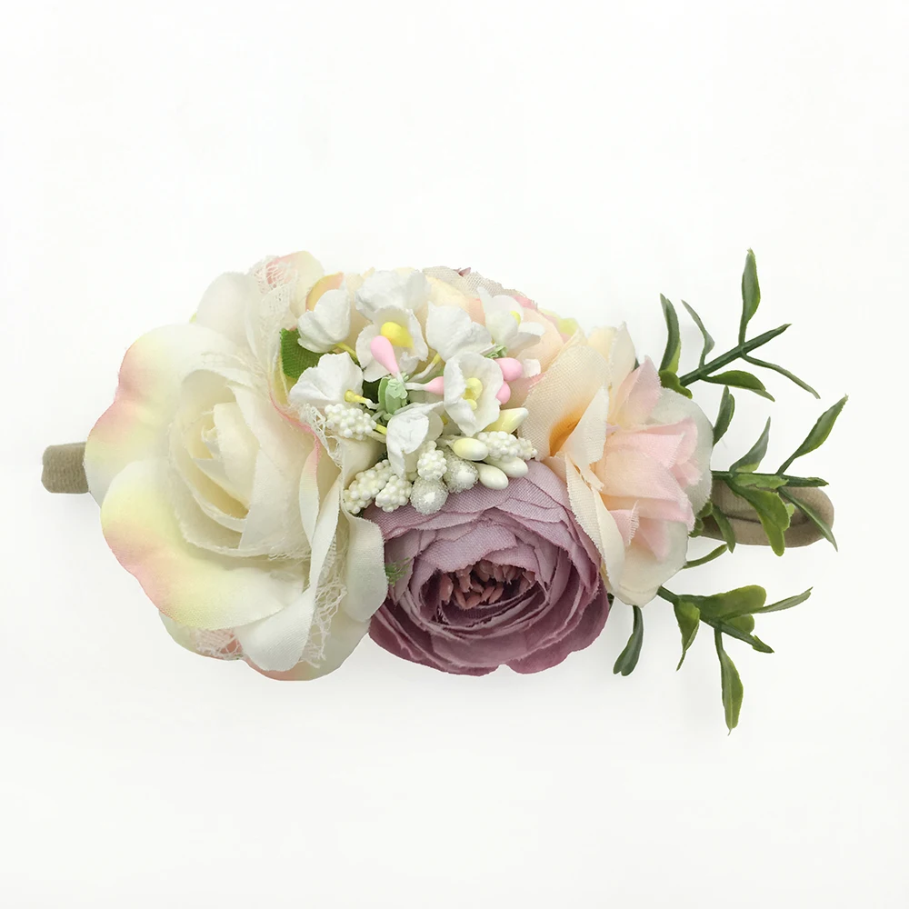 

Sweet Baby Girl Floral Polyester Nylon Headband High Stretch Elastic Hair Tie Photo Photography Accessories For Kids