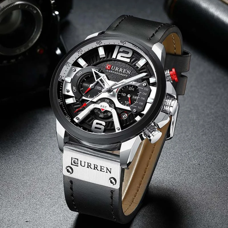 

CURREN 8329 Top Brand Casual Sport Watches for Men Luxury Military Leather Wrist Watch Man Clock Fashion Chronograph Wristwatch, 5 colors