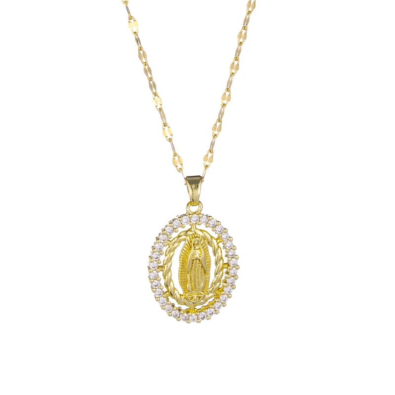 

Zircon Guadalupe Necklace Virgin Mary Diamond CZ Pendant Necklace New Design Classic Necklace For Women