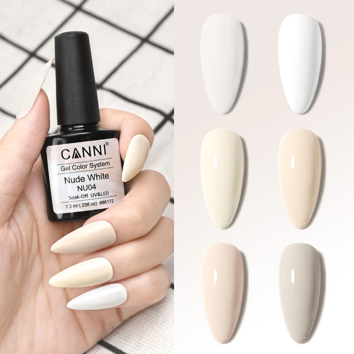 

CANNI White Series Nail Gel Polish Kit 6 Colors 7.3ml UV/LED Nail Art Design French Manicure Nail Color Gel Varnish, 6 colors/set