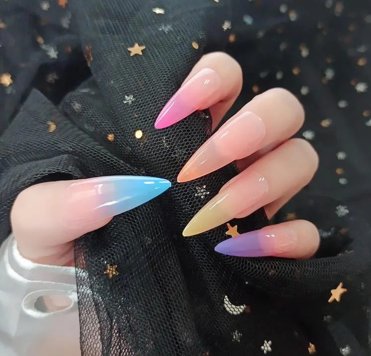 

New design press on nails high quality new fashion Gradient color false nails ballet long curve artificial nails