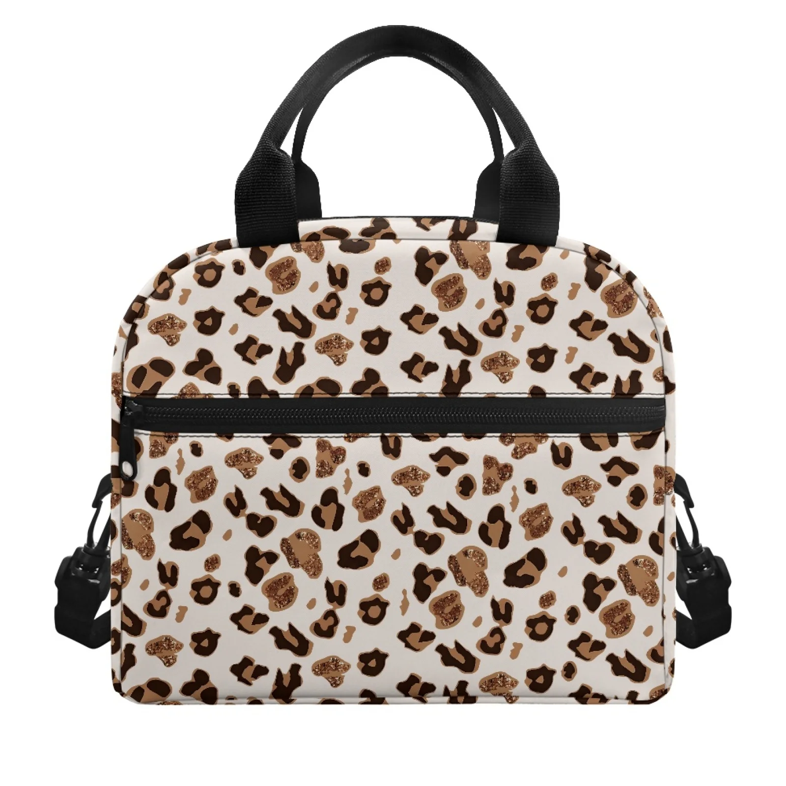 Leopard Print Dual 2 Compartment Lunch Bag for Adult Men Women Kids Large Leakproof Insulated Cooler Tote Bag W/ Strap for Work