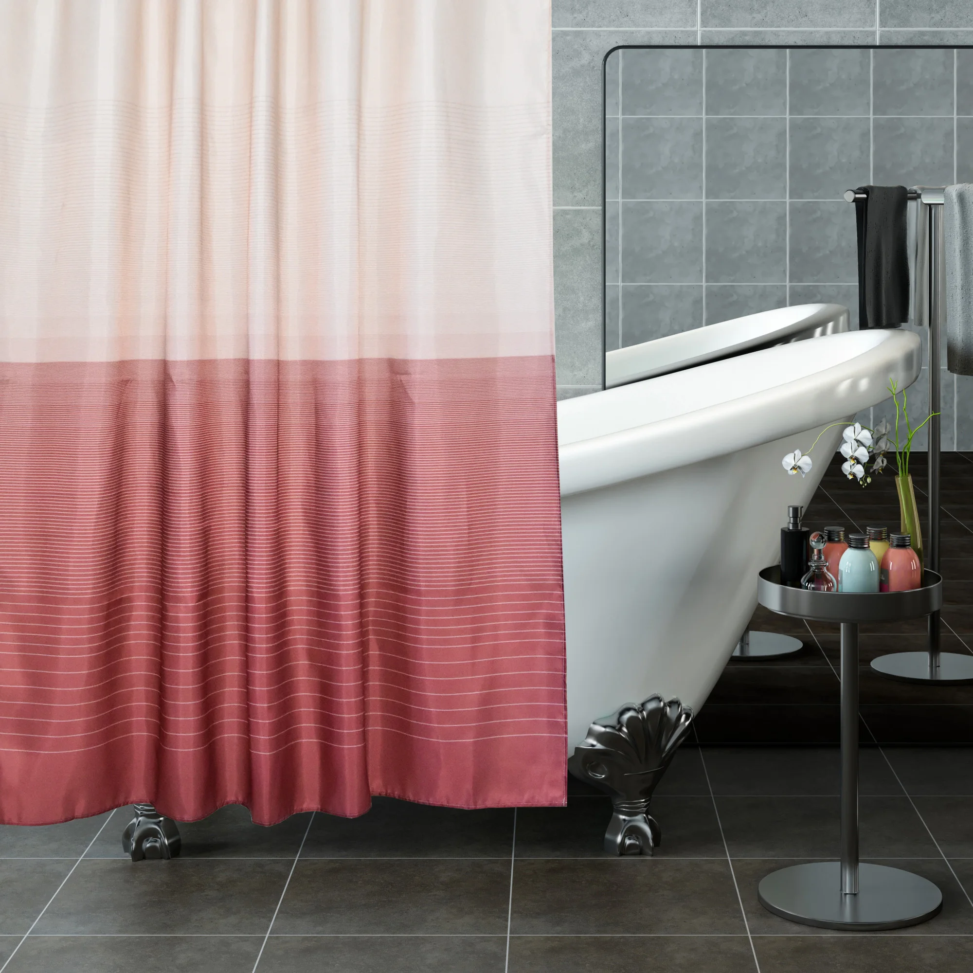 

High Quality  Size Polyester Waterproof Gradient Change Striped Shower Curtain For Bathroom, Picture color