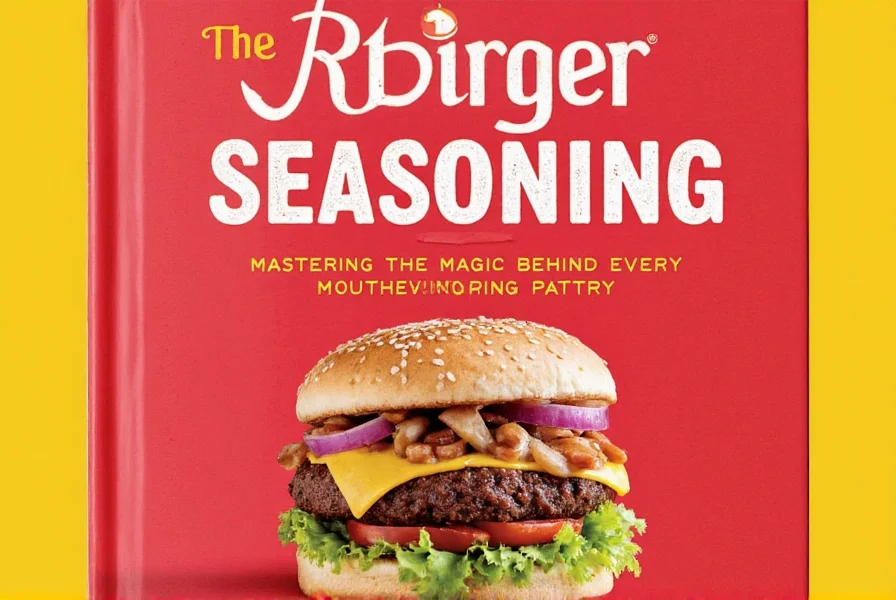 Sizzling burger patty on grill with seasoning nearby