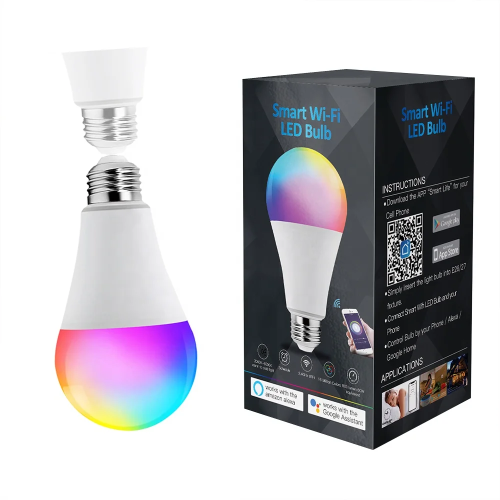 A19 A60 WiFi Smart Light Bulb RGBW LED WiFi Smart Lights Bulb Compatible with Alexa/Google Home