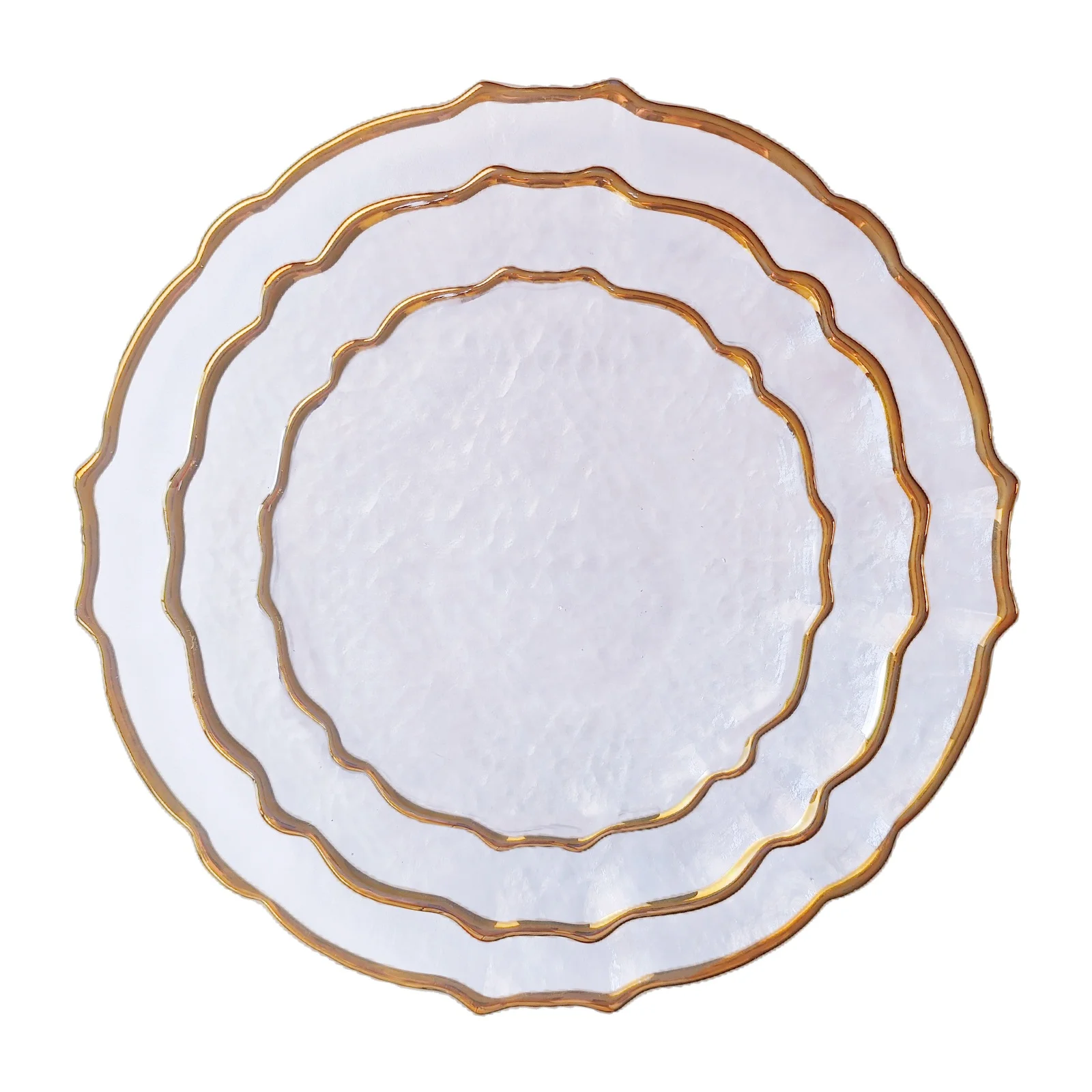 Luxury Hand Blown Glass Charger Plates Transparent Golden Silver Rose Gold White Black Rim for Wedding Decorations Eco-Friendly
