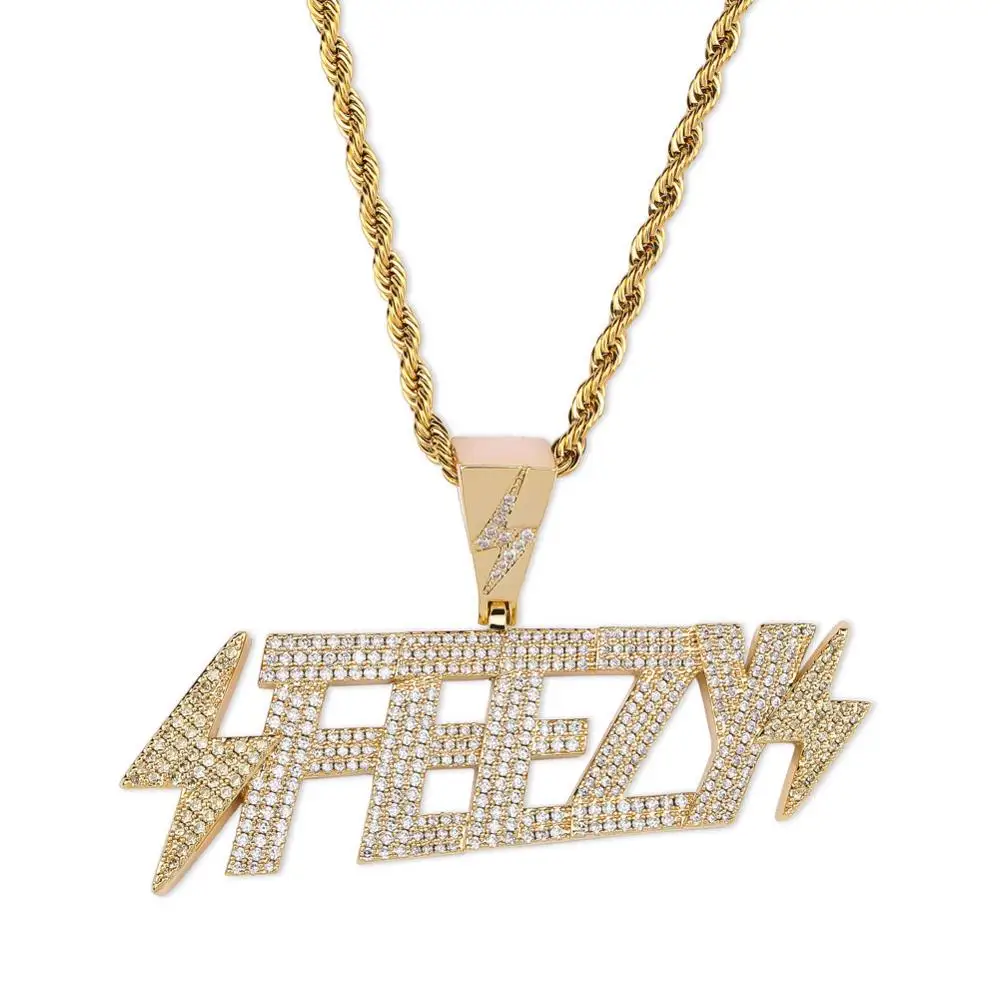 

New Lightning Letter Pendant Necklace Cubic Zircon hip hop jewelry party gift, Gold