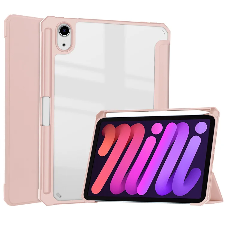 

New Designed Ultra Thin Smart Protective Tablet Case With Pen Slot Holder Acrylic Transparent Back Cover for iPad mini 6 2021