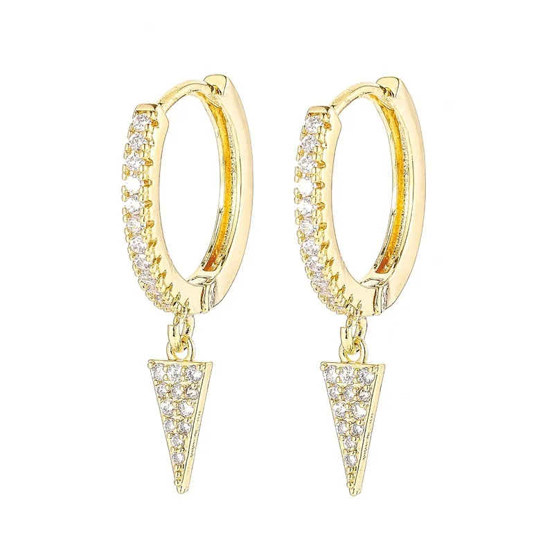 

Luxury Fashion Jewelry Sparkling Cubic Zircon CZ Triangle Huggie Hoop Earrings Full Clear Crystal CZ Triangle Drop Earrings