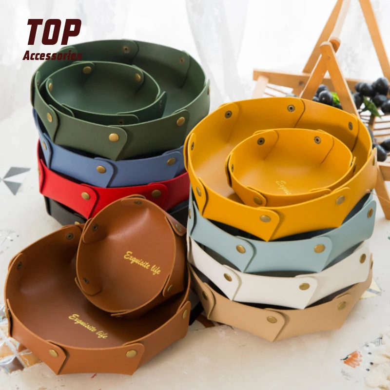

Fashionable Round Leather Serving Trays Pu Leather Storage Trays