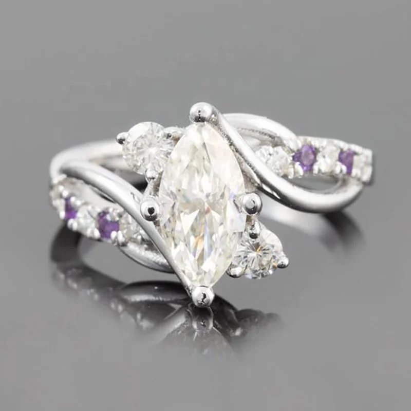 

Delicate Design Ring Women Dazzling Marquise Stone Fashion Lavender Color Zircon Wedding Dance Party Lady Ring