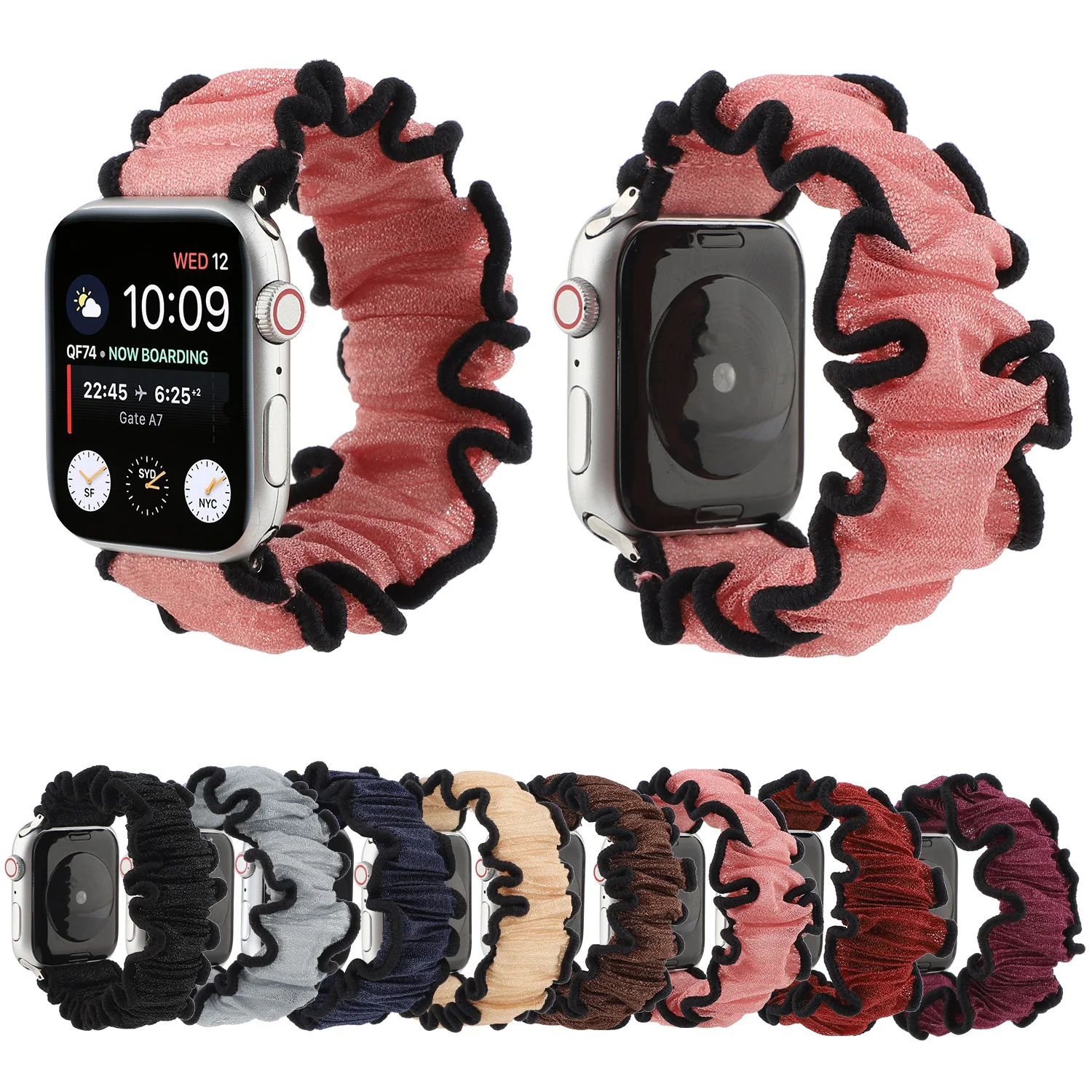 

Women Girls Velvet Elastic Wristbands Scrunchies Watch Band Straps For Apple Watch Series 6 54321 European Style