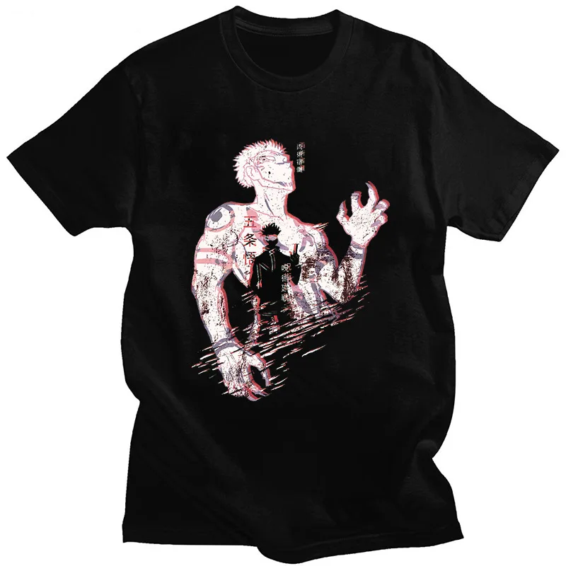 

Jujutsu Kaisen Anime Printed Shirt Black T-shirt Men's Summer Round Neck Top 100% Cotton Casual Unisex Short Sleeve