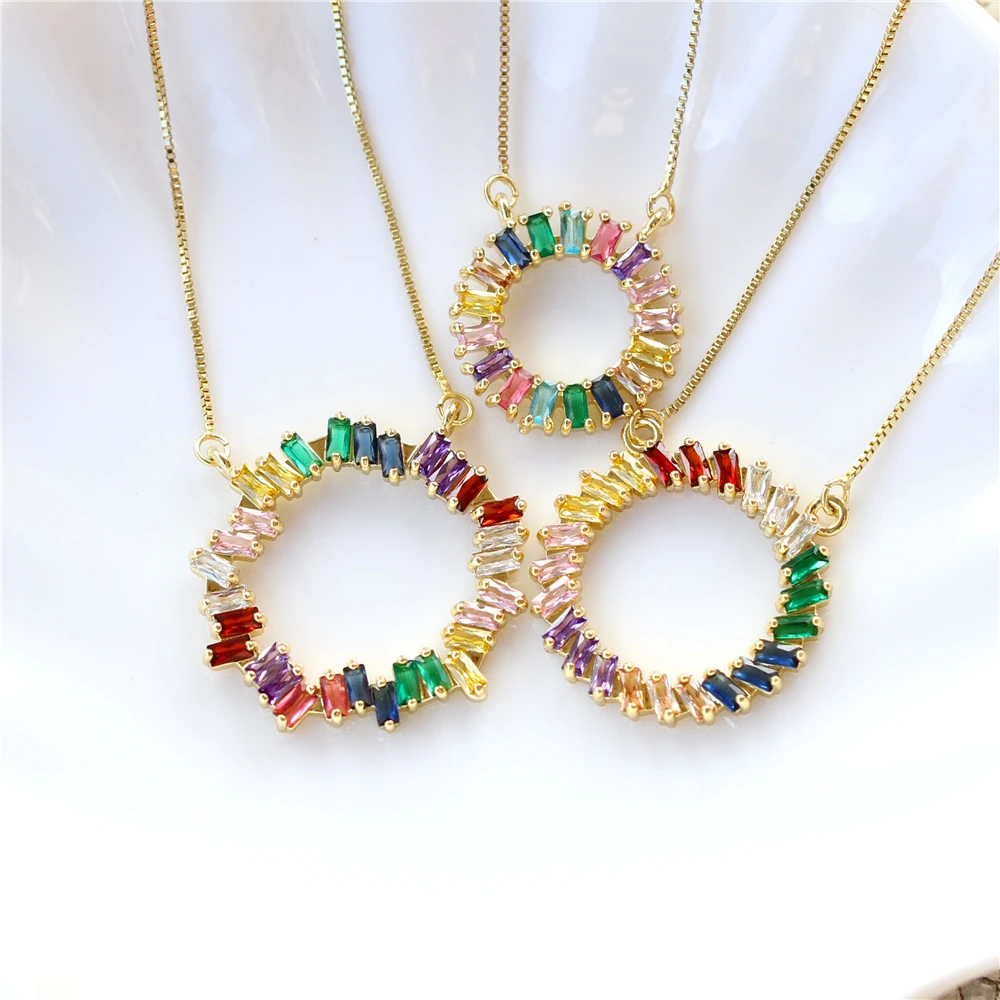 

Fashion box chain Elegant cubic zirconia Micro insert pendant Nickel Free High quality gold plated jewelry