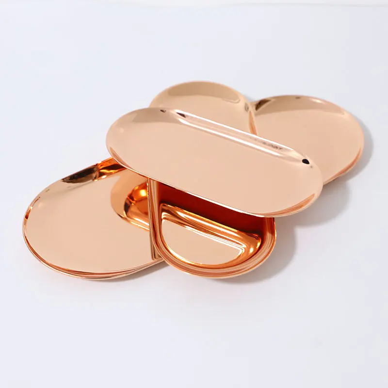 Rose gold plated Metal Plate Storage Tray Decoration 180mm 230mm 300mm Jewelry Ring Bread Dessert Gift Plate MP-01