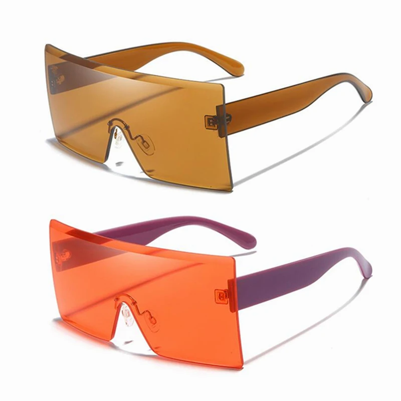 

Wholesale Colorful Women Frameless Sun Glasses Oversized 2021 Fashion Rectangle Shades Flat Top Sunglasses Men UV400, As show /custom colors