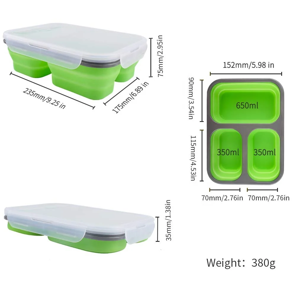 Microwave Food Storage Container Portable Foldable Collapsible Silicone ...