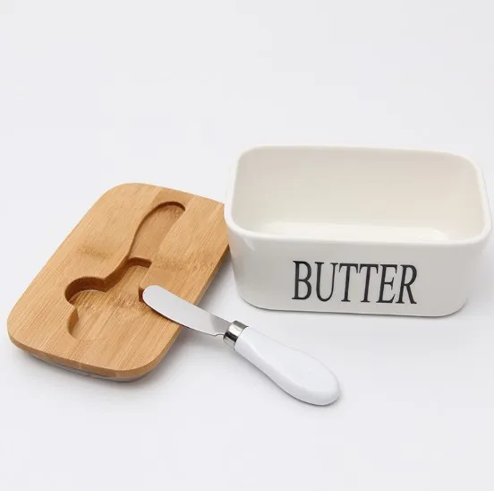 

Wholesale Nordic Triangle Butter Box With Knife Lid Ceramic Container Cheese Food Container Tray Flat Dish Storage Container Box