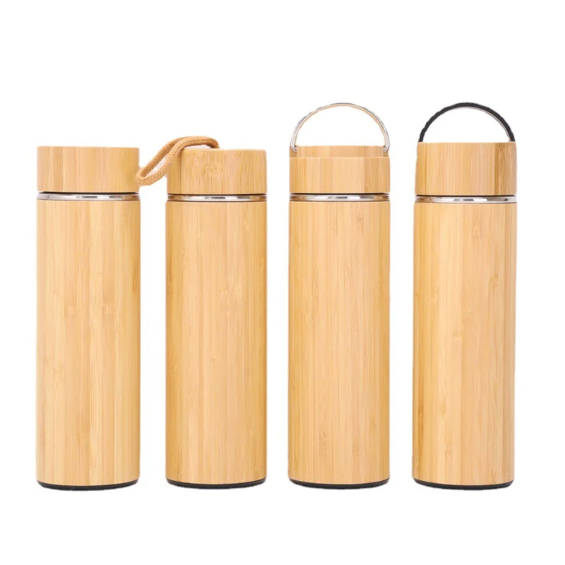 

Premium Bamboo Stainless Steel Vacuum Insulated Thermo Bottle 500ml Double Walled Coffee Tea Infuser Tumbler Flask with Handle