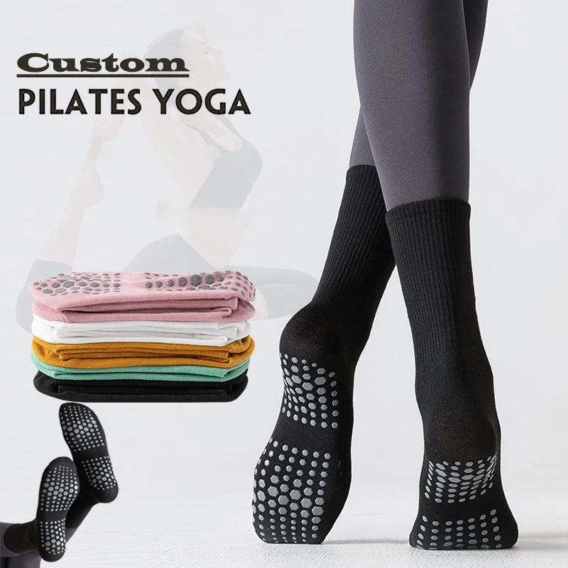 Women's Custom Logo Yoga Socks Soft Grips Anti-Slip Comfortable Cotton Non Slip Grippy Sports Gym Pilates Socks Knitted
