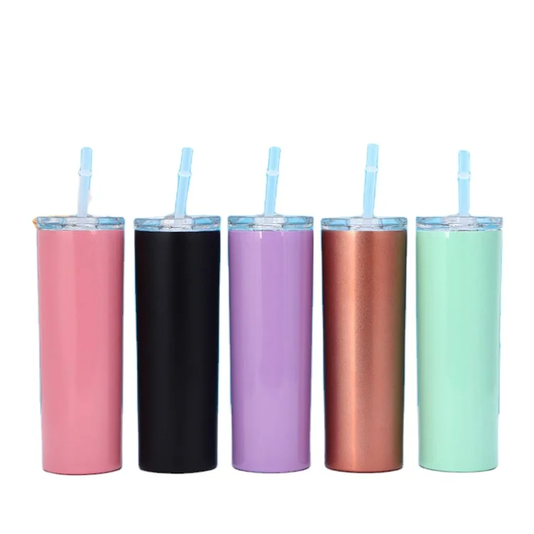 

20 oz Double Wall Stainless Steel Slim Insulated Glitter Skinny Tumbler with Lid and Straw, Customized colors acceptable