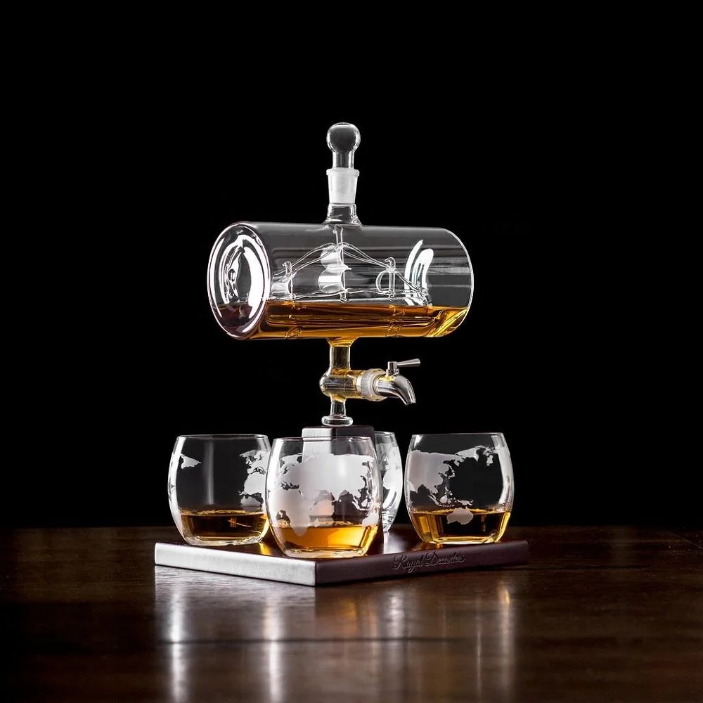 

1000ml whiskey wine glasses decanter with stainless steel spigot liquor dispenser, Clear