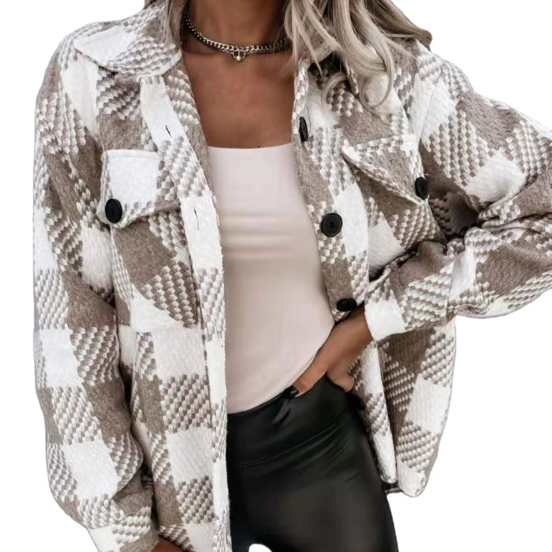 

high quality Winter new style long sleeved lapel printed woolen coat Women's clothing in 2022 she in, Picture