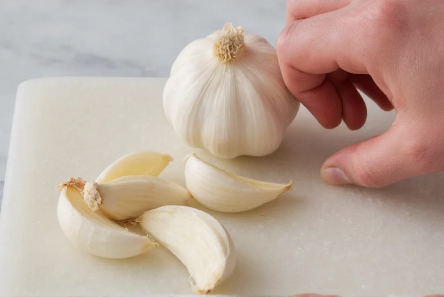 Chef's hand demonstrating proper technique for mincing a single garlic clove