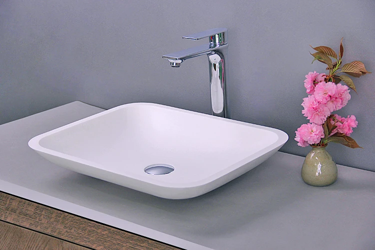 Wholesale Luxury Long Narrow Resin Stone Basin Bathroom Sink