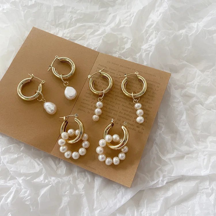 

Vershal Elegant 18K Real Gold Plated Irregular Freshwater Baroque Pearl Drop Earrings For Women