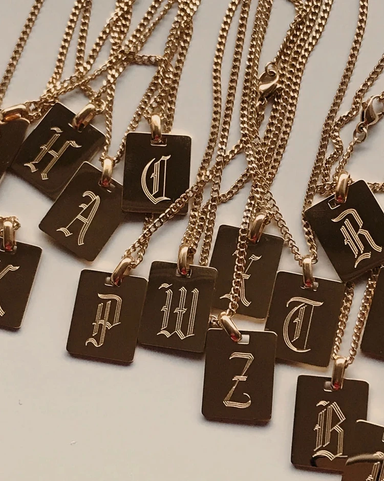 

Minimalist 18k Gold Plated Stainless Steel Necklace Jewelry Fashion Design Old English Personalize Necklace, Gold color