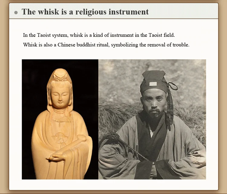 Fly Horsetail Whisk Stick Taichi Wooden Handle Horse Tail Martial Arts