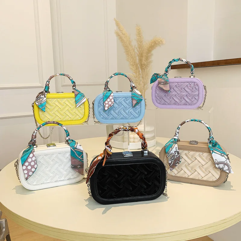 

2022 solid color fashion shoulder handbags female travel crossbody bag weave small PU leather purse bags for women, White, yellow, purple, khaki, blue, black