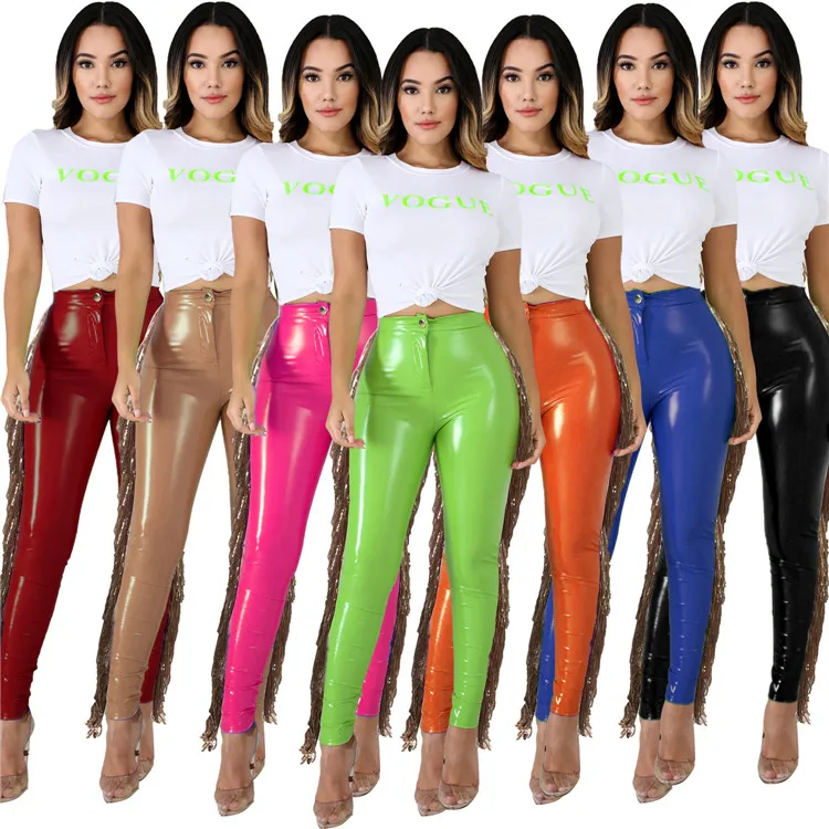 

Sequin Tassel Women Fall Clothing Women's Trousers High Waisted Leggings Pu Leather Pants