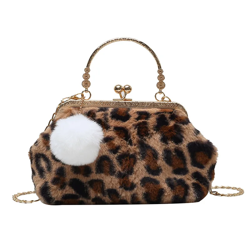 

SAC1021042 Plush leopard print chain shoulder messenger bag