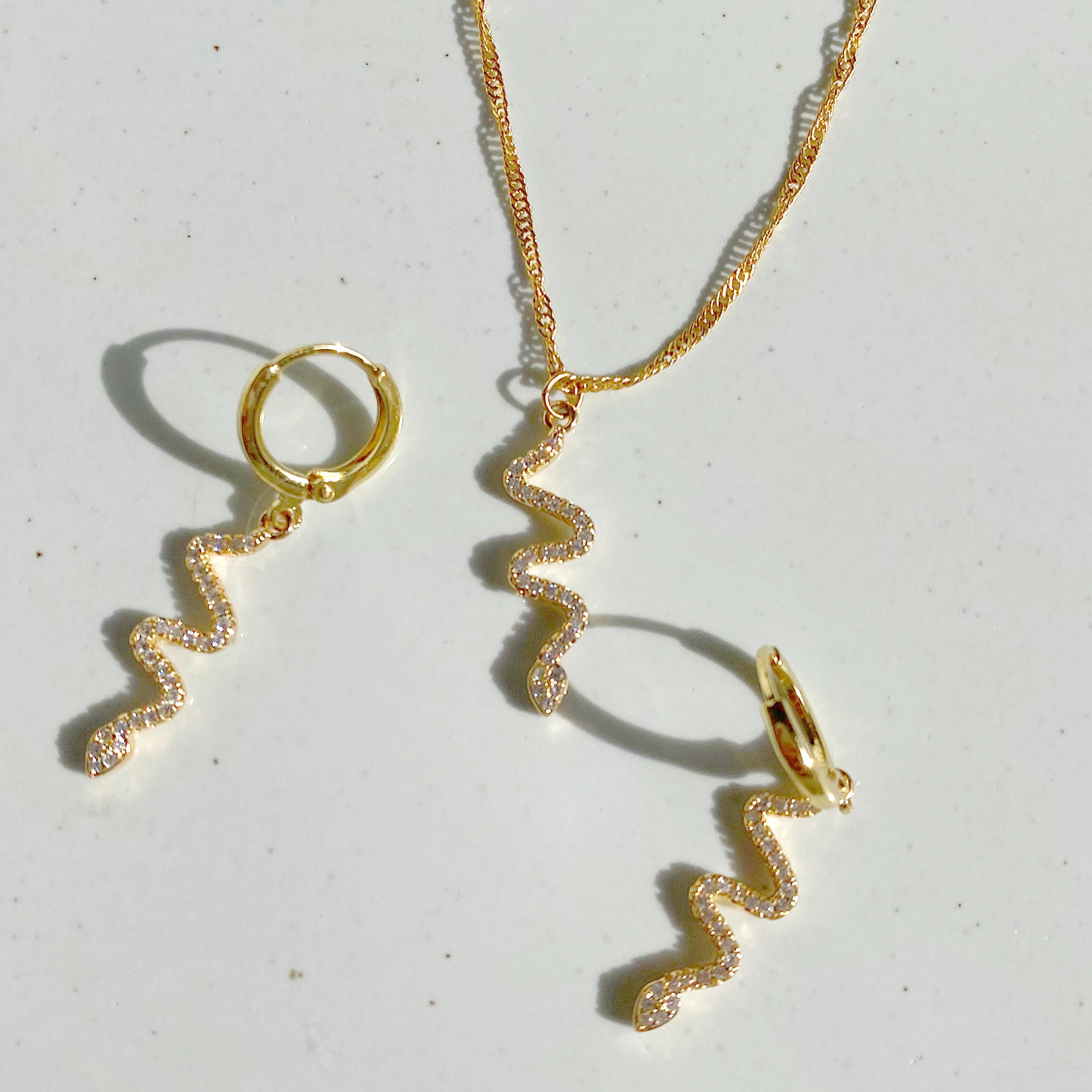 

18k Gold Plated Snake Pendant Animal Charm CZ Micro Necklace for Woman