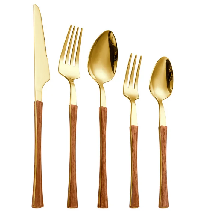 

Stainless Steel Knife Spoon And Fork Set Luxury Wooden Handle Cutlery Set, Customized