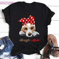 

Wholesale Kawaii Dog Prints Black Tshirt Polyester T Shirt for Women Beagle Mom Vintage T-shirt Women's Fashion Harajuku